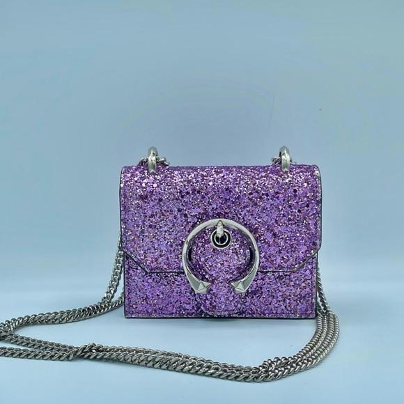 NEW Authentic Jimmy Choo Mini Paris Purple Glitter Chain Bag - Picture 1 of 10